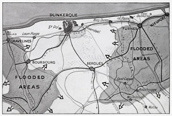 Framed Print : Map of Dunkirk area during the evacuation, WW2 Framed Print : Map of Dunkirk area during the evacuation, WW2