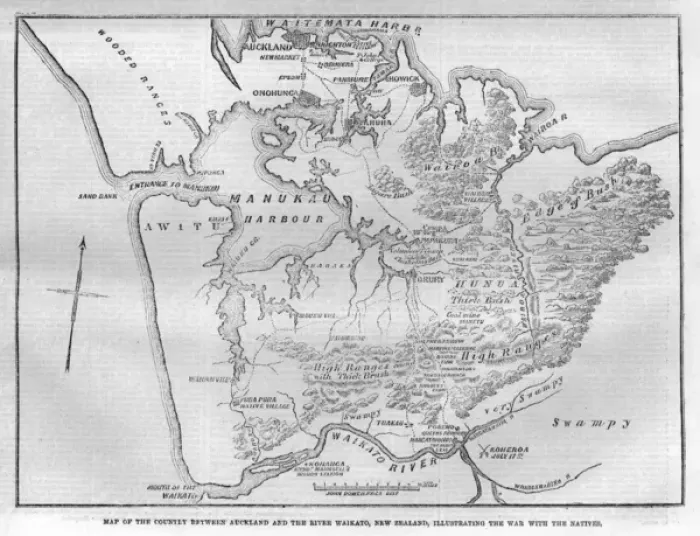 Framed Print : Map showing Auckland & the River Waikato, New Zealand, 1863 Framed Print : Map showing Auckland & the River Waikato, New Zealand, 1863