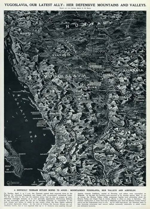 Framed Print : Map of Yugoslavia by G. H. Davis