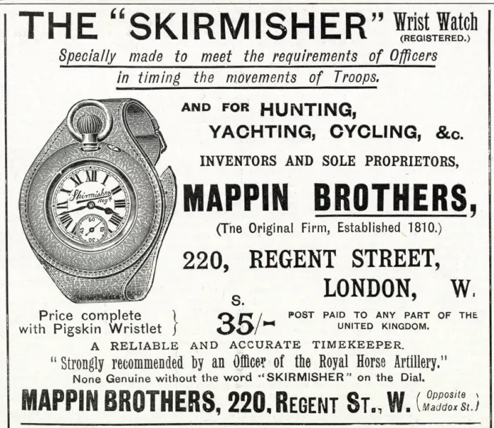 Framed Print : Mappin Brothers Skirmisher wrist watch advertisement