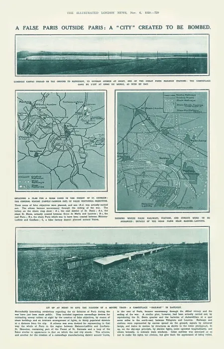 Framed Print : Maps and photographs revealing how Paris created a fake city just on its outskirts, designed to confuse enemy raiders. Date: 1920 Framed Print : Maps and photographs revealing how Paris created a fake city just on its outskirts, designed to confuse enemy raiders. Date: 1920
