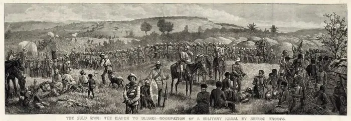Framed Print : The March to Ulundi The occupation of a Military Kraal by British troops Date: 1879 Framed Print : The March to Ulundi The occupation of a Military Kraal by British troops Date: 1879