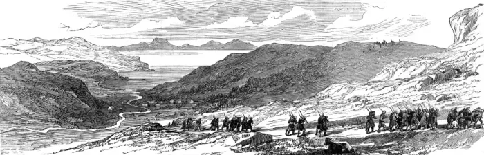 Framed Print : Marines on the march to the disputed districts, Isle of Skye Framed Print : Marines on the march to the disputed districts, Isle of Skye