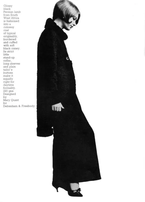 Framed Print : Mary Quant persian lamb cutaway coat, 1965