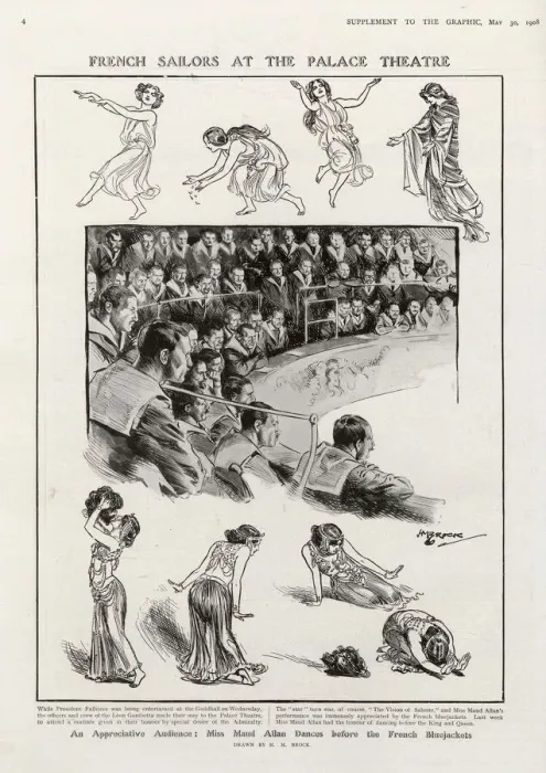 Framed Print : Maud Allan entertains French Sailors at the Palace Theatre Framed Print : Maud Allan entertains French Sailors at the Palace Theatre
