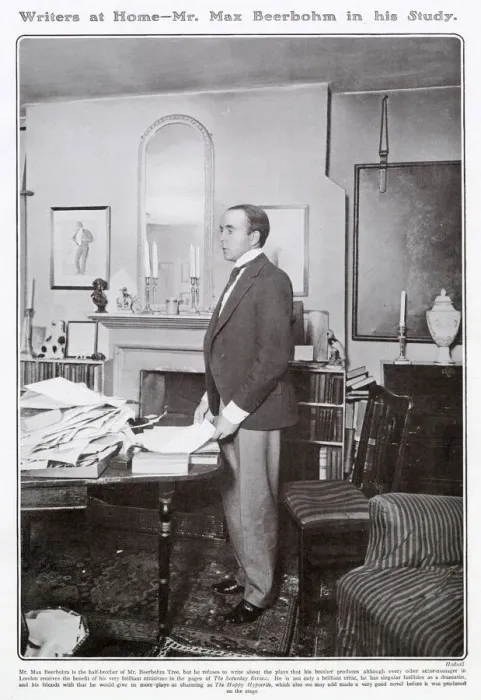 Framed Print : Max Beerbohm (1872 - 1956), writer and dramatist, pictured in his study at home in 1905 Framed Print : Max Beerbohm (1872 - 1956), writer and dramatist, pictured in his study at home in 1905