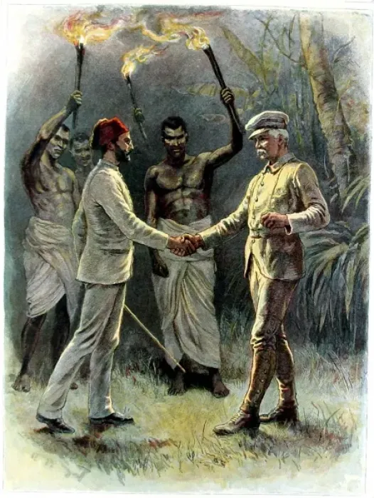 Framed Print : Meeting of Emin Pasha and Sir Henry Morton Stanley, Kavalli Framed Print : Meeting of Emin Pasha and Sir Henry Morton Stanley, Kavalli