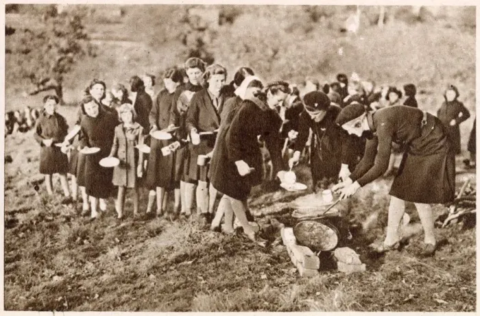 Framed Print : Members of the Guide International Service, rehearsing mass food preparation Framed Print : Members of the Guide International Service, rehearsing mass food preparation