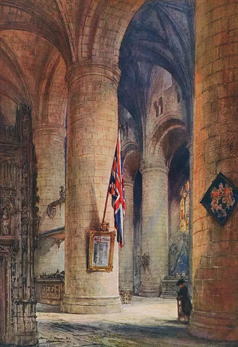 Framed Print : In Memoriam - scene in Tewkesbury Abbey, WW1 Framed Print : In Memoriam - scene in Tewkesbury Abbey, WW1