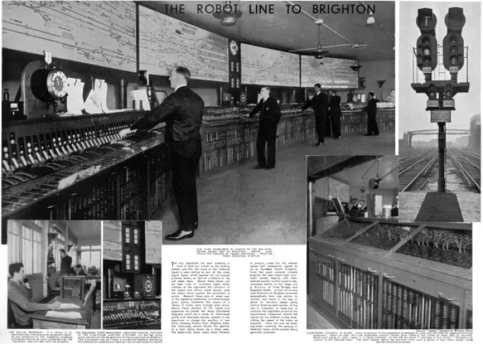 Framed Print : The four men in charge of the signal box at Brighton