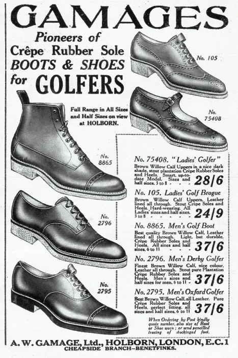 Framed Print : Men and women's golfing boots and shoes. Date: 1924 Framed Print : Men and women's golfing boots and shoes. Date: 1924