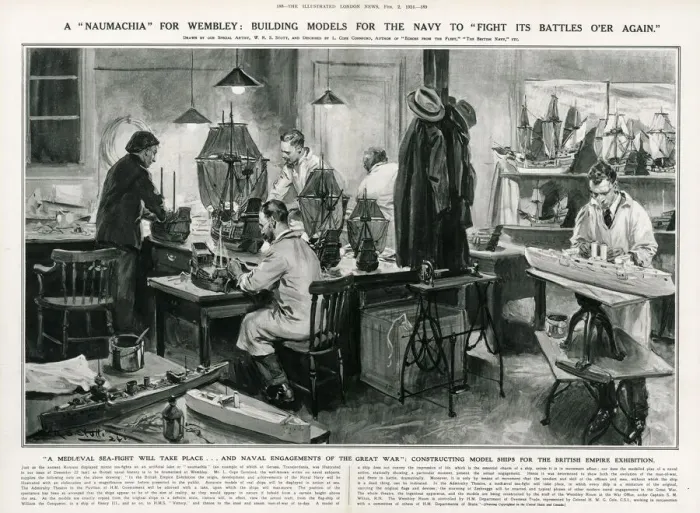 Framed Print : Men working on model ships Framed Print : Men working on model ships