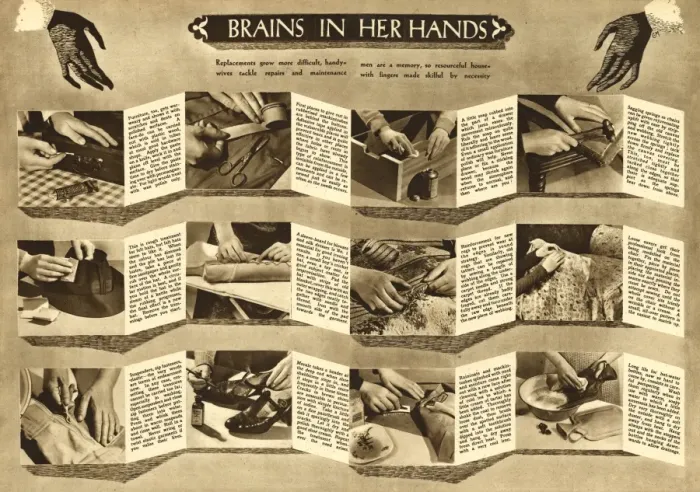 Framed Print : Mending household items 1943