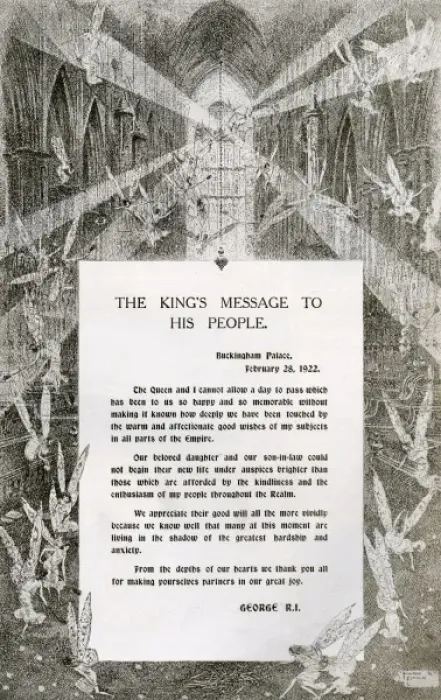 Framed Print : Message from King George V after marriage of Princess Mary Framed Print : Message from King George V after marriage of Princess Mary