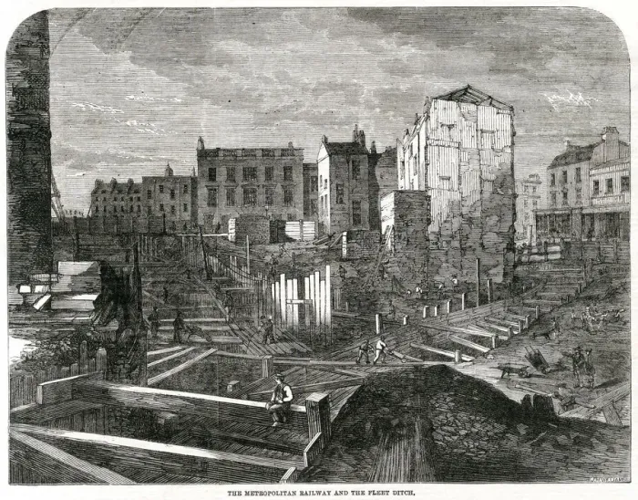Framed Print : Metropolitan railway and Fleet Ditch 1862