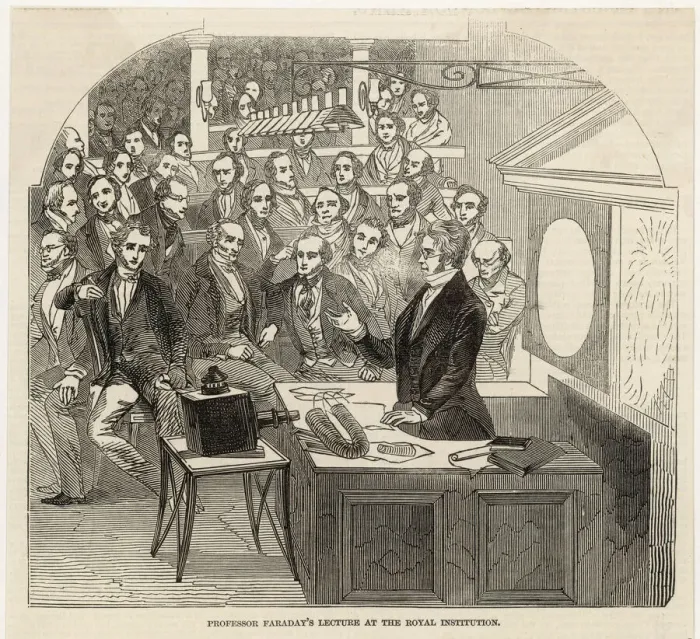 Framed Print : Michael Faraday, scientist, giving a lecture Framed Print : Michael Faraday, scientist, giving a lecture