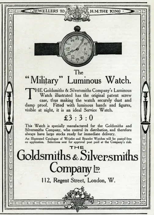 Framed Print : Military luminous watch advertisement, 1915 Framed Print : Military luminous watch advertisement, 1915