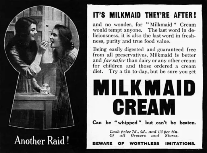 Framed Print : Milkmaid Cream advertisement, WW1 Framed Print : Milkmaid Cream advertisement, WW1