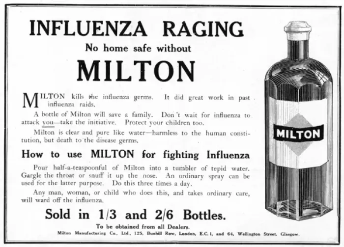 Framed Print : Milton influenza advertisement, 1919 Framed Print : Milton influenza advertisement, 1919