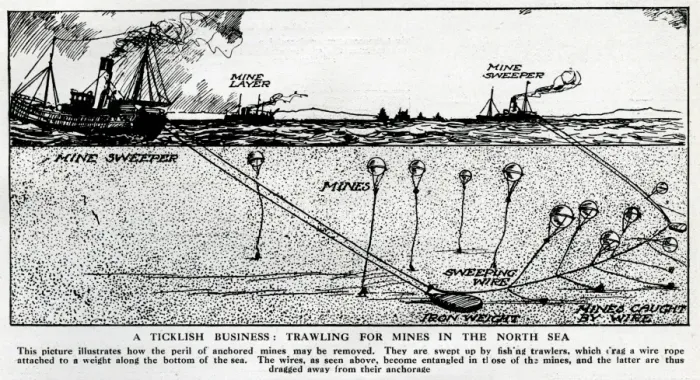 Framed Print : Minesweeper trawling for mines in the North Sea, WW1 Framed Print : Minesweeper trawling for mines in the North Sea, WW1