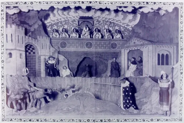 Framed Print : Miracle Play showing Saladin on the way to Hell, 1910