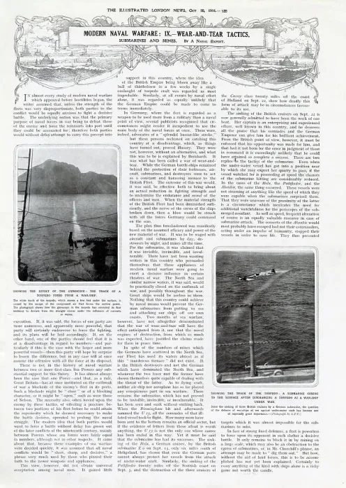 Framed Print : Modern Naval Warfare. Page from The Illustrated London News, 10th October 1914. Date: 1914