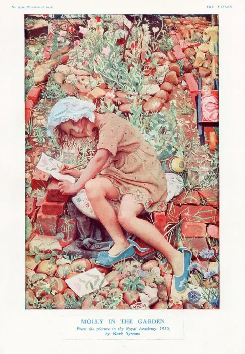Framed Print : Molly in the Garden by Mark Symons, a painter working in the realist style between the wars. Date: 1930