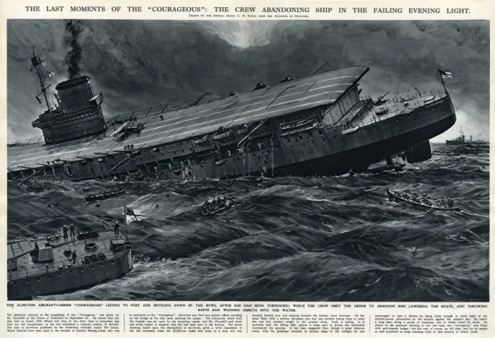 Framed Print : Last moments of HMS Courageous by G. H. Davis Framed Print : Last moments of HMS Courageous by G. H. Davis