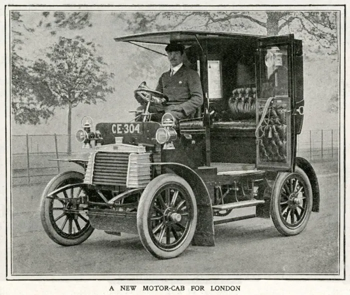 Framed Print : Motor cab in a London street 1905 Framed Print : Motor cab in a London street 1905