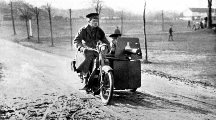 Framed Print : A motor-cycle with a side-car machine gun Framed Print : A motor-cycle with a side-car machine gun