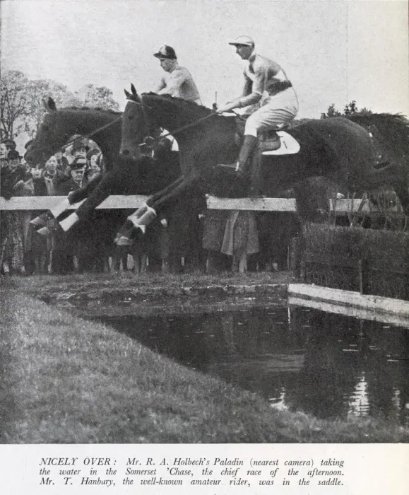 Framed Print : Mr R. A. Holbechs Paladin clearing the water jump in the Somerset Steeplechase Framed Print : Mr R. A. Holbechs Paladin clearing the water jump in the Somerset Steeplechase