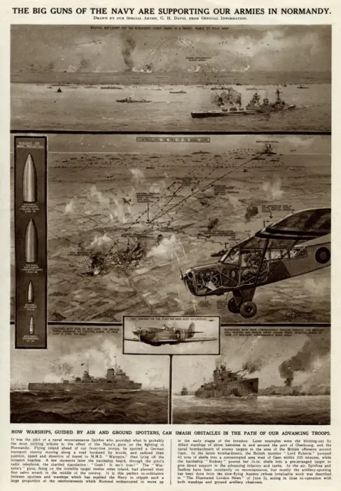 Framed Print : Naval support for armies in Normandy by G. H. Davis