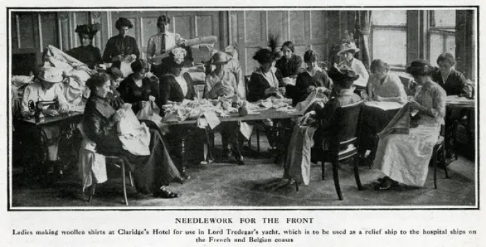 Framed Print : Needlework for the war effort, Claridges Hotel, WW1 Framed Print : Needlework for the war effort, Claridges Hotel, WW1
