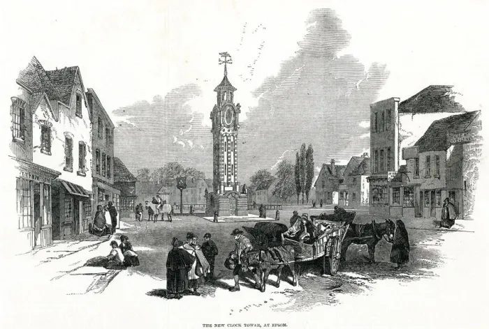 Framed Print : New clock tower at Epsom 1847 Framed Print : New clock tower at Epsom 1847