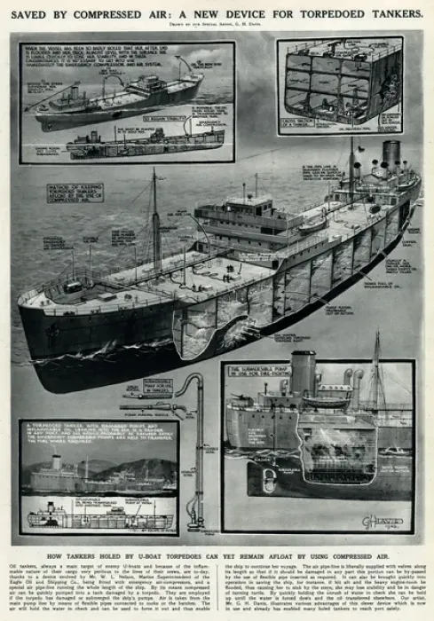 Framed Print : New device for torpedoed tankers by G. H. Davis Framed Print : New device for torpedoed tankers by G. H. Davis