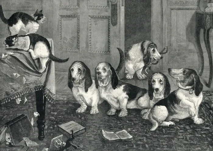 Framed Print : A new dog-fancy: the Basset Hounds by Louis Wain Framed Print : A new dog-fancy: the Basset Hounds by Louis Wain