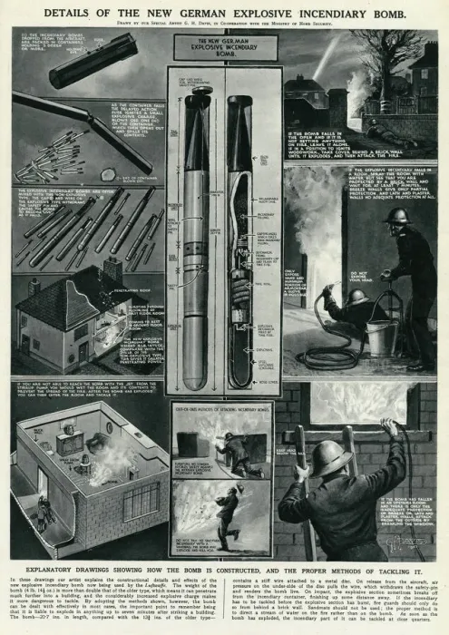Framed Print : New German incendiary bomb by G. H. Davis