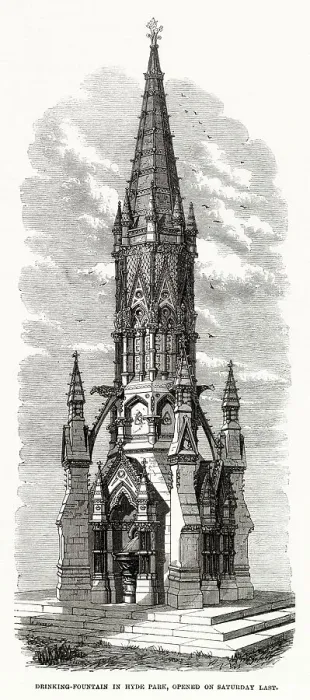 Framed Print : New marble gothic style drinking fountain in Hyde Park, London opened by Duke of Cambridge. Erected at the expense of the Maharajah of Vizianagaram, a member of the Legislative Council of India