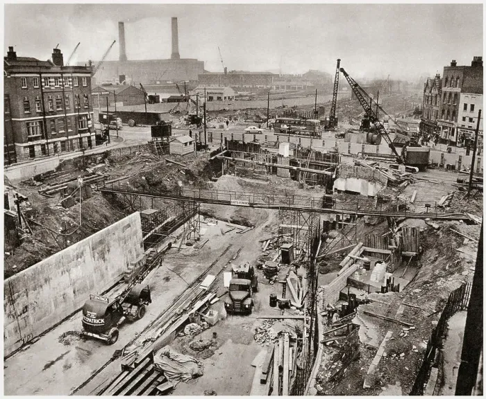 Framed Print : The new road under East India Dock Road, forming the new Northern Approach to the Blackwall Tunnel in East London. Date: 1959 Framed Print : The new road under East India Dock Road, forming the new Northern Approach to the Blackwall Tunnel in East London. Date: 1959