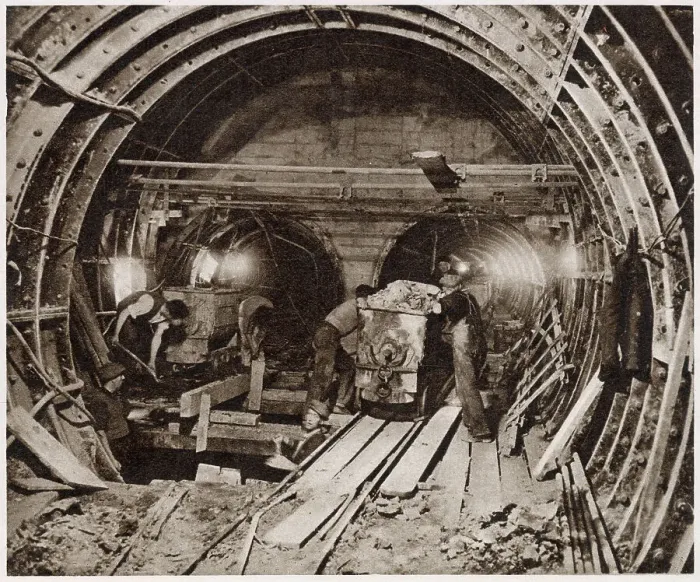 Framed Print : New tunnels for the Post Office Railway. 70ft beneath the ground near Oxford Street the nearly completed, double track line, that carried mail between some of London's largest sorting offices and some of the main railway termini. Date: 1958 Framed Print : New tunnels for the Post Office Railway. 70ft beneath the ground near Oxford Street the nearly completed, double track line, that carried mail between some of London's largest sorting offices and some of the main railway termini. Date: 1958