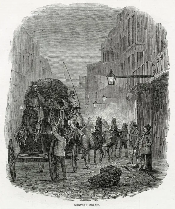 Framed Print : Norfolk Coach outside Leadenhall Market, London 1845 Framed Print : Norfolk Coach outside Leadenhall Market, London 1845