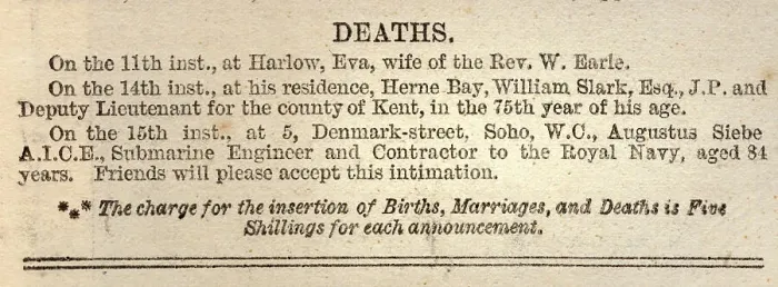 Framed Print : Obituary 20th April 1872