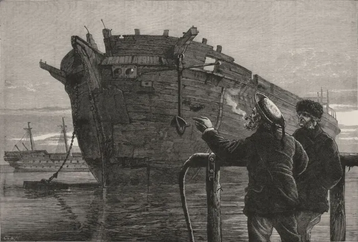 Framed Print : The old Arctic exploring ship, HMS Resolute, broken up at Chatham Dockyard