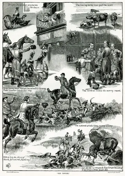Framed Print : Old Tower Fox Hunting Scenes Scene 1885 1880s