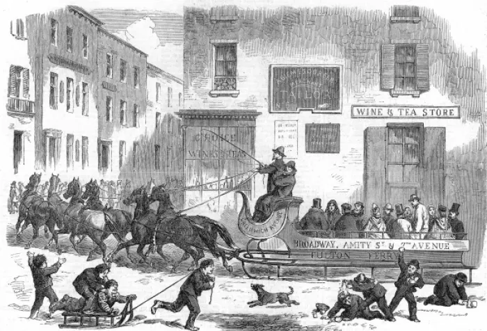 Framed Print : An Omnibus Sleigh, New York, 1865
