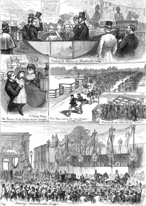 Framed Print : Opening of Wandsworth, Putney and Hammersmith Bridges, Londo Framed Print : Opening of Wandsworth, Putney and Hammersmith Bridges, Londo