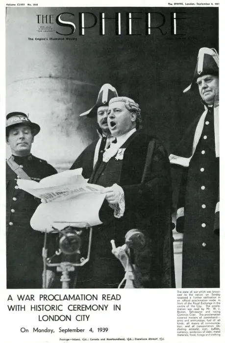 Framed Print : Outbreak of WWII - Sphere cover - Proclamation of war London