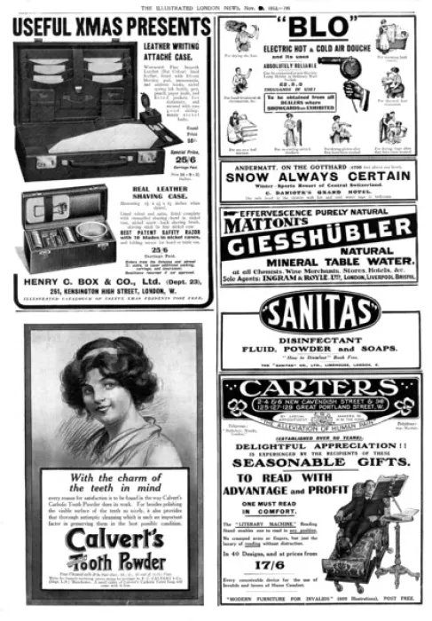 Framed Print : Page of adverts from The Illustrated London News, 1912 Framed Print : Page of adverts from The Illustrated London News, 1912