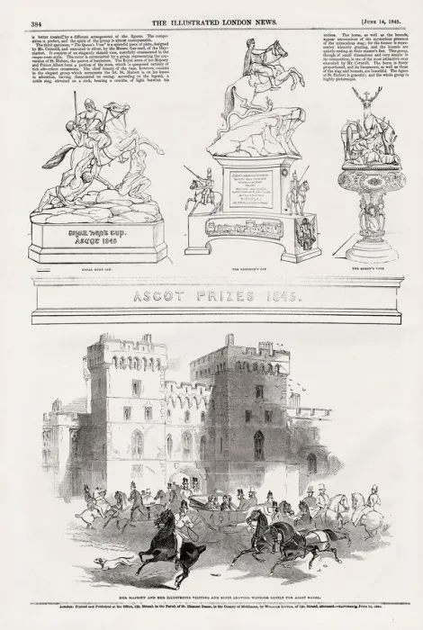 Framed Print : Page from the Illustrated London News, 14th June 1845, featuring Ascot prizes the Royal Framed Print : Page from the Illustrated London News, 14th June 1845, featuring Ascot prizes the Royal