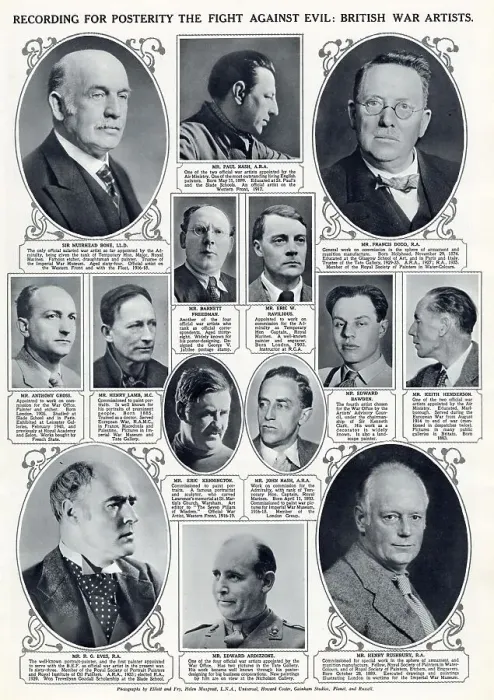 Framed Print : Page from The Illustrated London News featuring a number of official war artists engaged in recording for posterity the fight against evil Framed Print : Page from The Illustrated London News featuring a number of official war artists engaged in recording for posterity the fight against evil